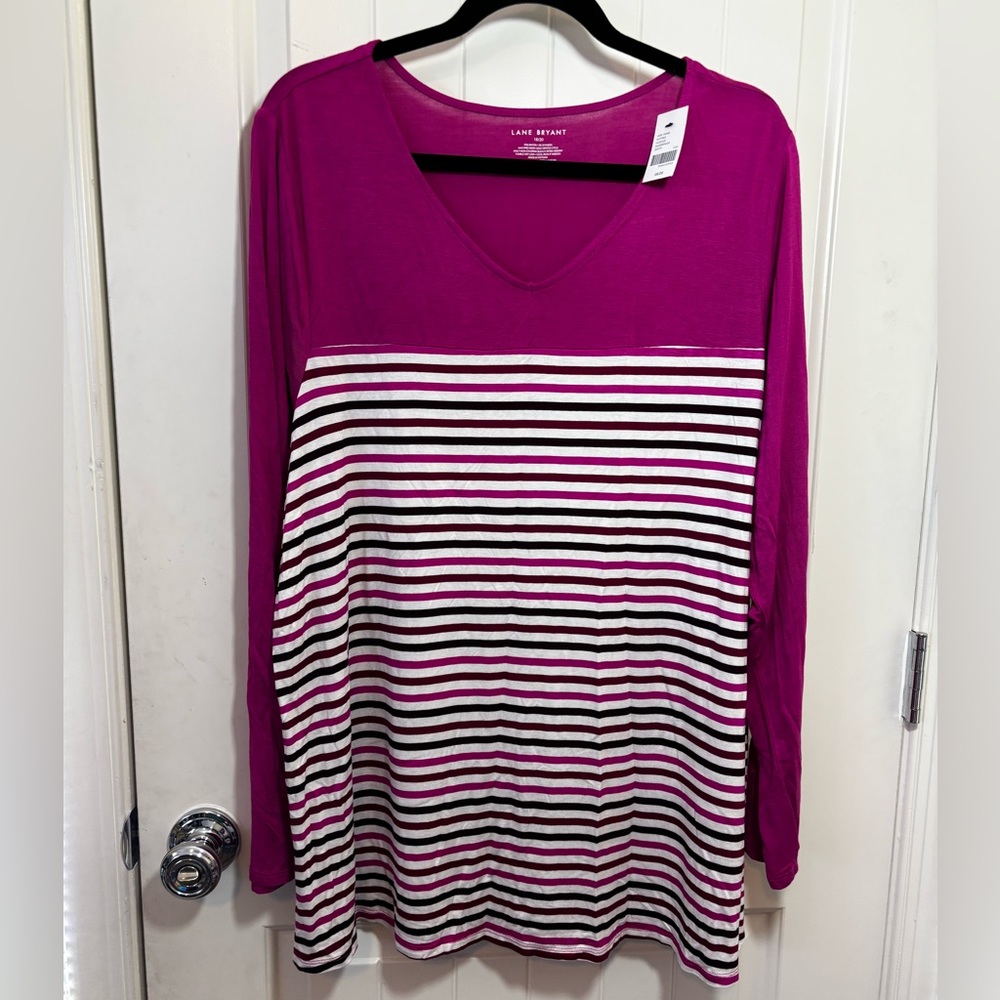 lane bryant pink striped rayon knit shirt NWT 18/20  G4